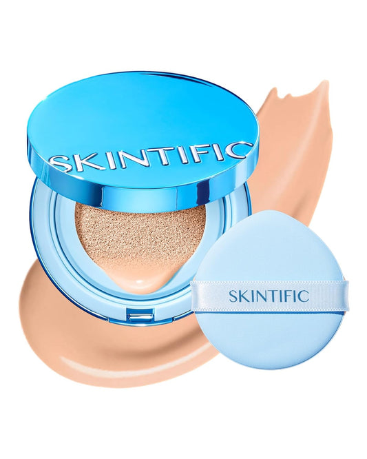 Velvet Matte Cushion Foundation Blue Ultra Cover Powder Foundation, 12h Oil-Control, Lightweight, Long-Lasting, Waterproof Korean Cushion Makeup (03 Petal)