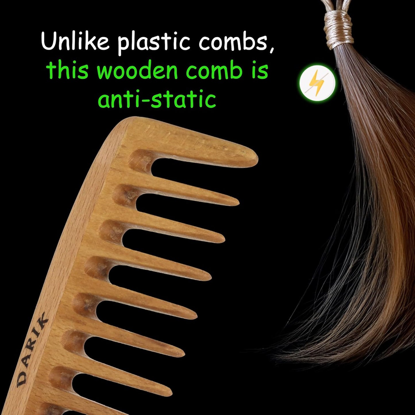 Wide Tooth Wooden Comb Handmade - Natural Vintage Style Wide Tooth Comb for Curls Gentle Styling - Anti-Static Wood Hair Combs For Women Detangling (Wide-tooth)