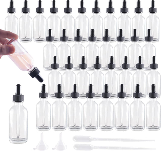 36 Pack 2oz Clear Glass Dropper Bottles, Glass Eye Dropper Bottles for Essential Oils, Perfumes, Laboratory Use (Clear, 2oz-36Pack)