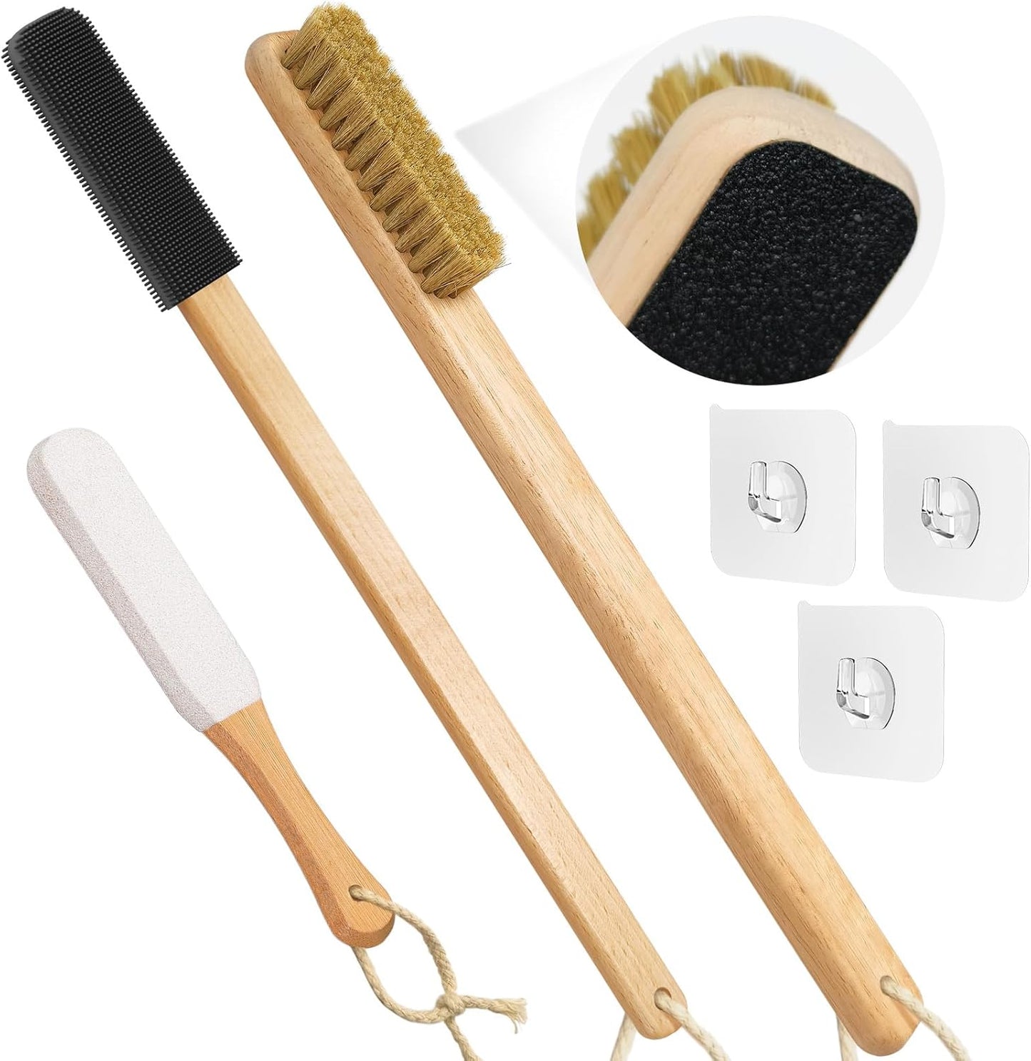 Long Handle Toe Gap Cleaning Brush+Body Shower Brush+Foot Grinder, Silicone Foot Scrubber for Shower, Feet Cleaner Scrub Foot Care for Seniors,Elderly, Men and Women,Black