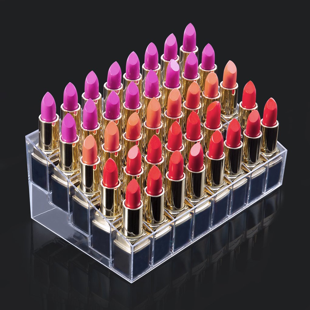 Benbilry Acrylic Lipstick Organizer, 40 Slot Display Rack - 8 x 5 Arrangement, Holds Lipstick, Brushes, Bottles & More