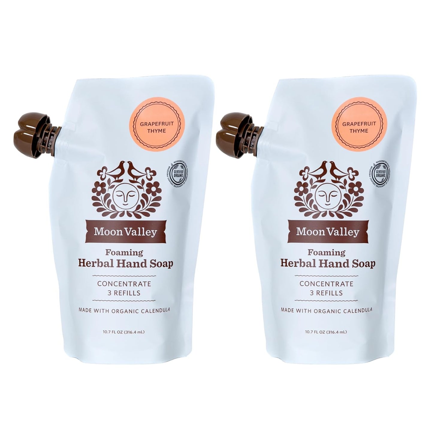 Moon Valley Foaming Hand Soap Refill Pouch, Two-Pack Grapefruit Thyme Soap, Vegan and Non-GMO, Environmentally Friendly Option