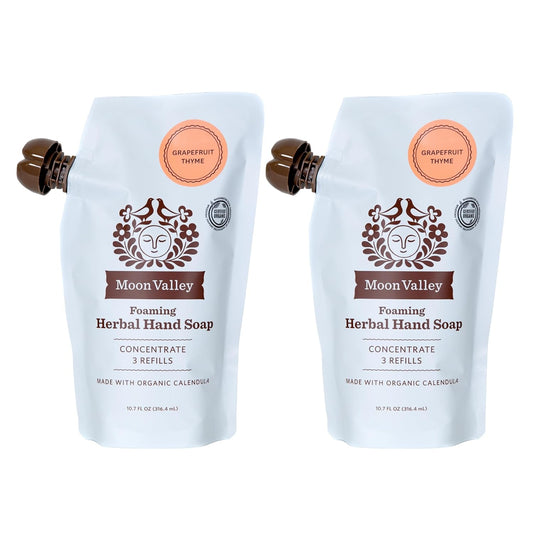 Moon Valley Foaming Hand Soap Refill Pouch, Two-Pack Grapefruit Thyme Soap, Vegan and Non-GMO, Environmentally Friendly Option