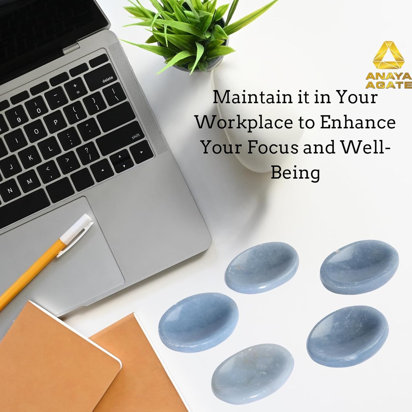 Angelite Worry Stones – Crystal Thumb Worry Stone for Anguish, Stress – Relaxing & Soothing Balance Stones for Meditation, Stress Relief – Healing Stones & Crystals for Men, Women