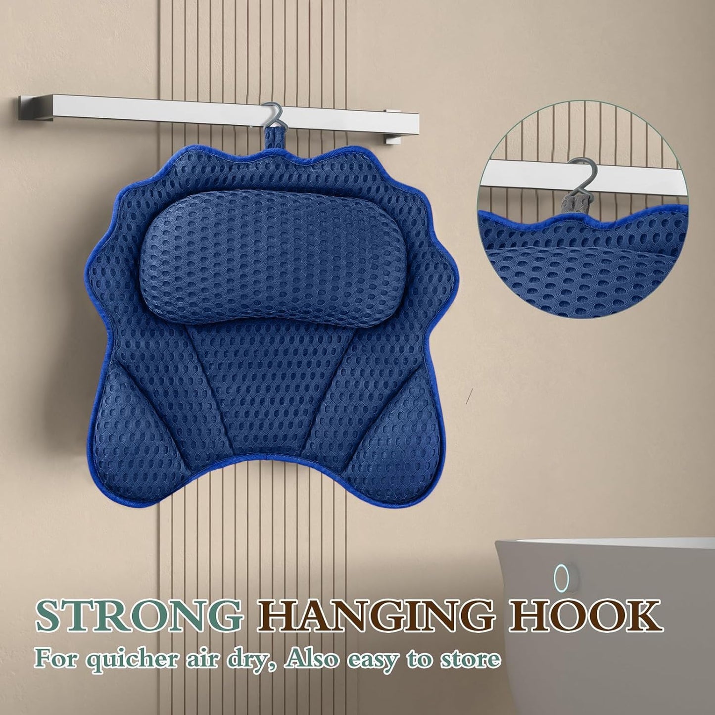 Bath Pillow RUVINCE Ergonomic Luxury Bathtub Pillow with Head,Neck, Shoulder and Back Support, 4D Bath Pillows for tub with 6 Powerful Suction Cups, Fits All Bathtub, Spa Tub, Hot Jacuzzi (Dark Blue)