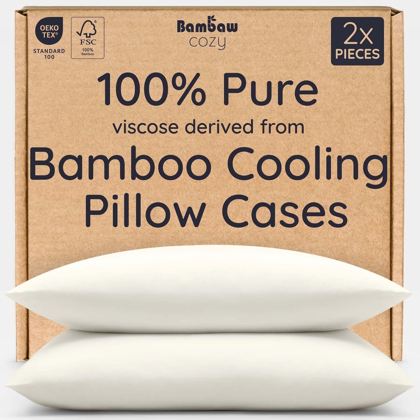 Bambaw 100% Viscose Derived from Bamboo Pillowcases King Size – Set of 2 King Size Cooling Pillow Cases for Ance with Envelope Closure, Breathable & Luxury Pillow Cases, Soft Pillow Cases (Ivory)