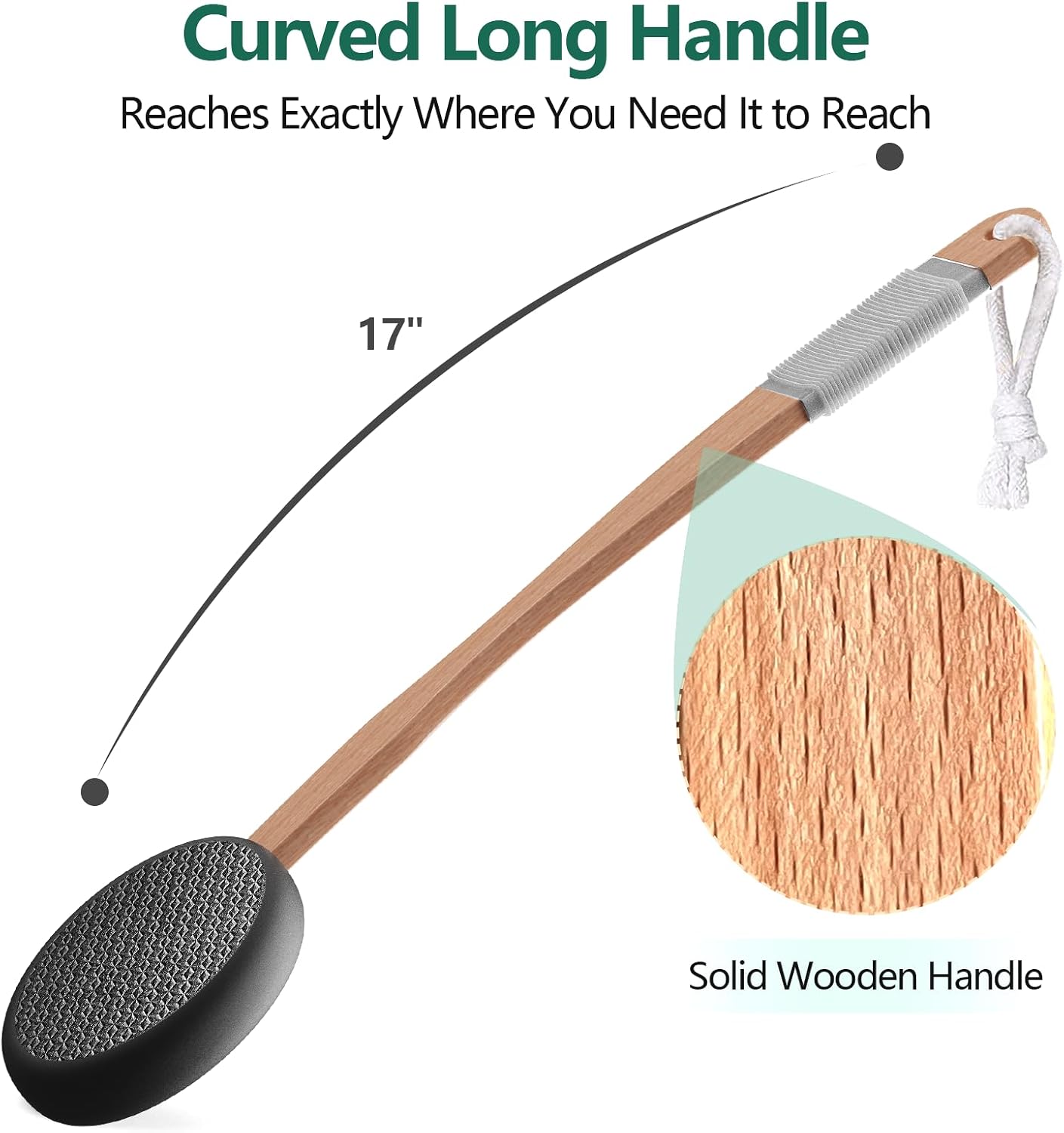 Back Lotion Applicator with 4 Replaceable Pads, Lotion Applicator for Back Self Elderly, Women, Cream Medicine Applicator with 17" Curved Handle Easy to Target Back and Feet, Black