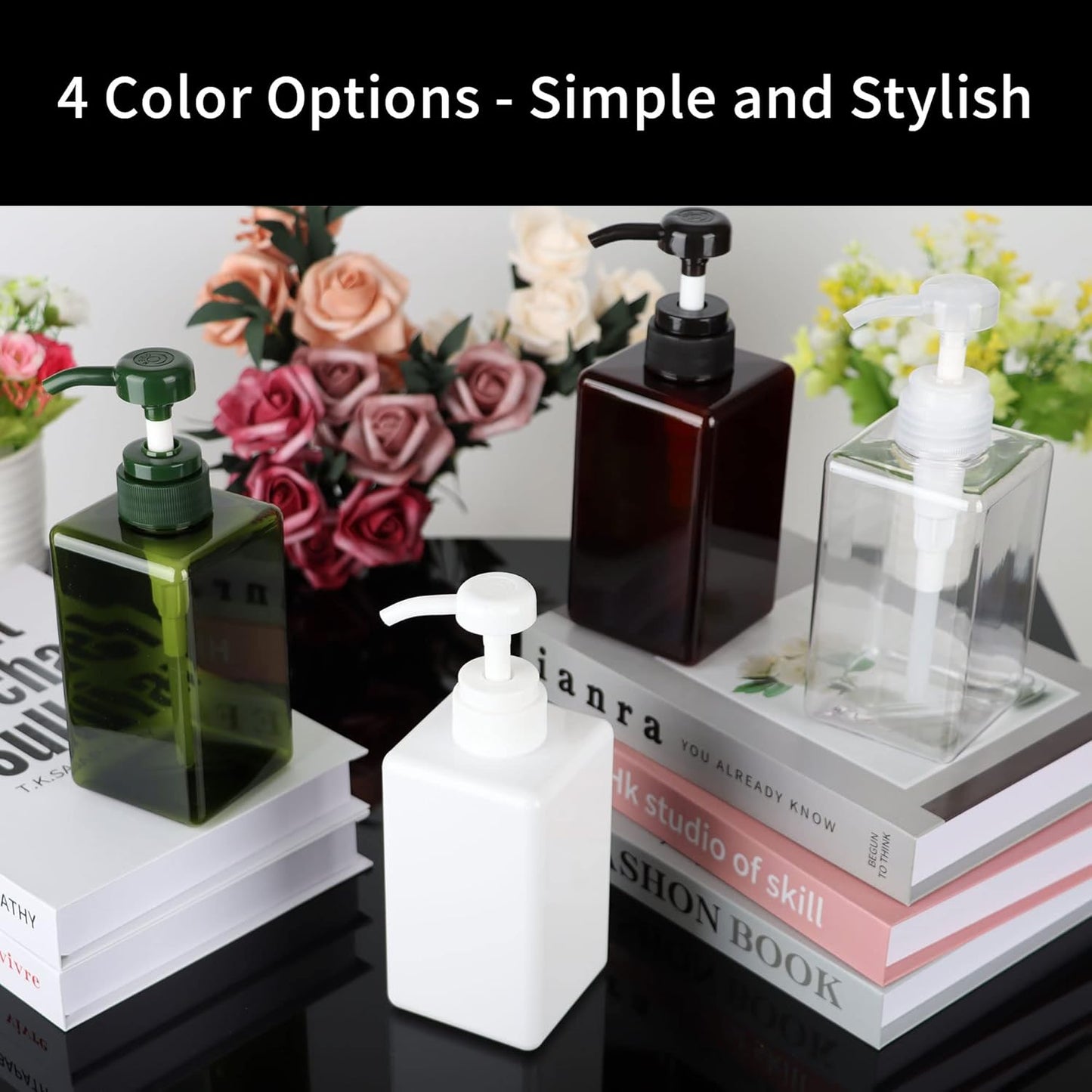 450ml (15.2oz) Pump Bottle Dispenser Jansburg 2Pack Refillable Square Plastic Lotion Dispenser Empty Lotion Pump Bottle for Essential Oil Soap Lotion Shampoo, Bathroom/Kitchen/Travel Green