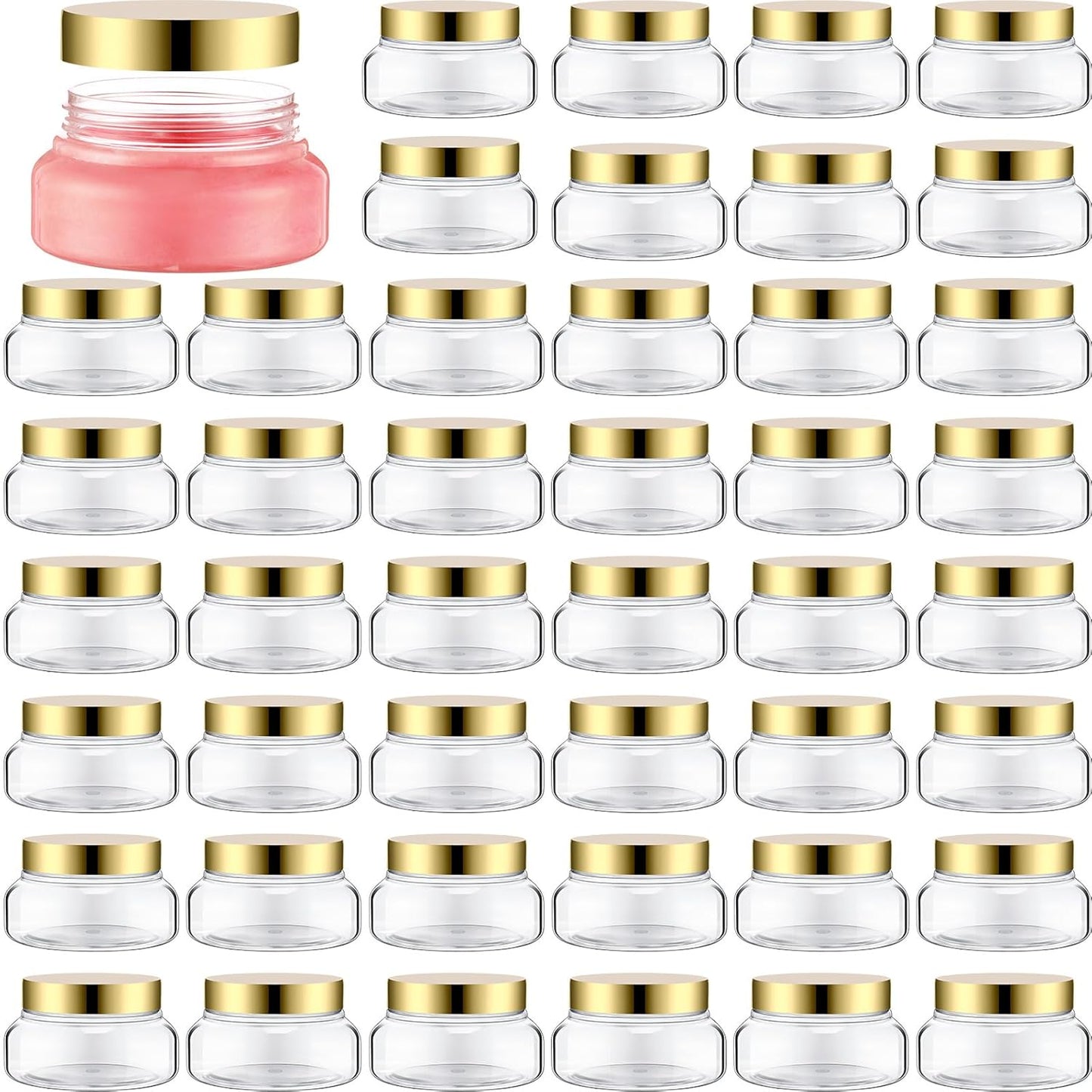 Mumufy Clear Plastic Jars with Lids Round Plastic Containers Empty Travel Containers for Creams Refillable Cosmetic Jars for Lotions Body Scrub Body Butter(48 Pcs,5 oz)