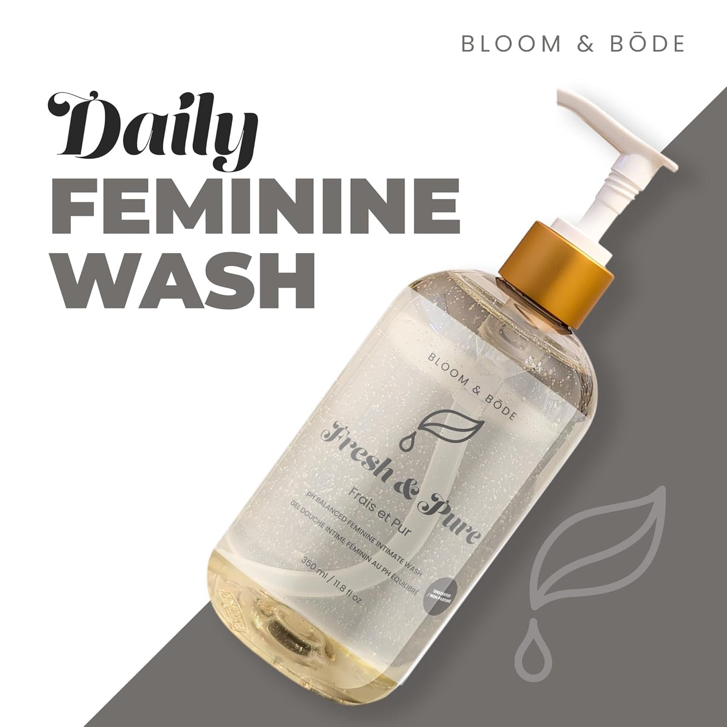 Bloom & Bōde Unscented Premium Feminine Intimate Wash - pH Balanced Feminine Wash - Ultra Mosturizing Intimate Wash With Aloe Vera - Fresh & Pure Scent (Unscented), 350ml / 11.8 fl oz