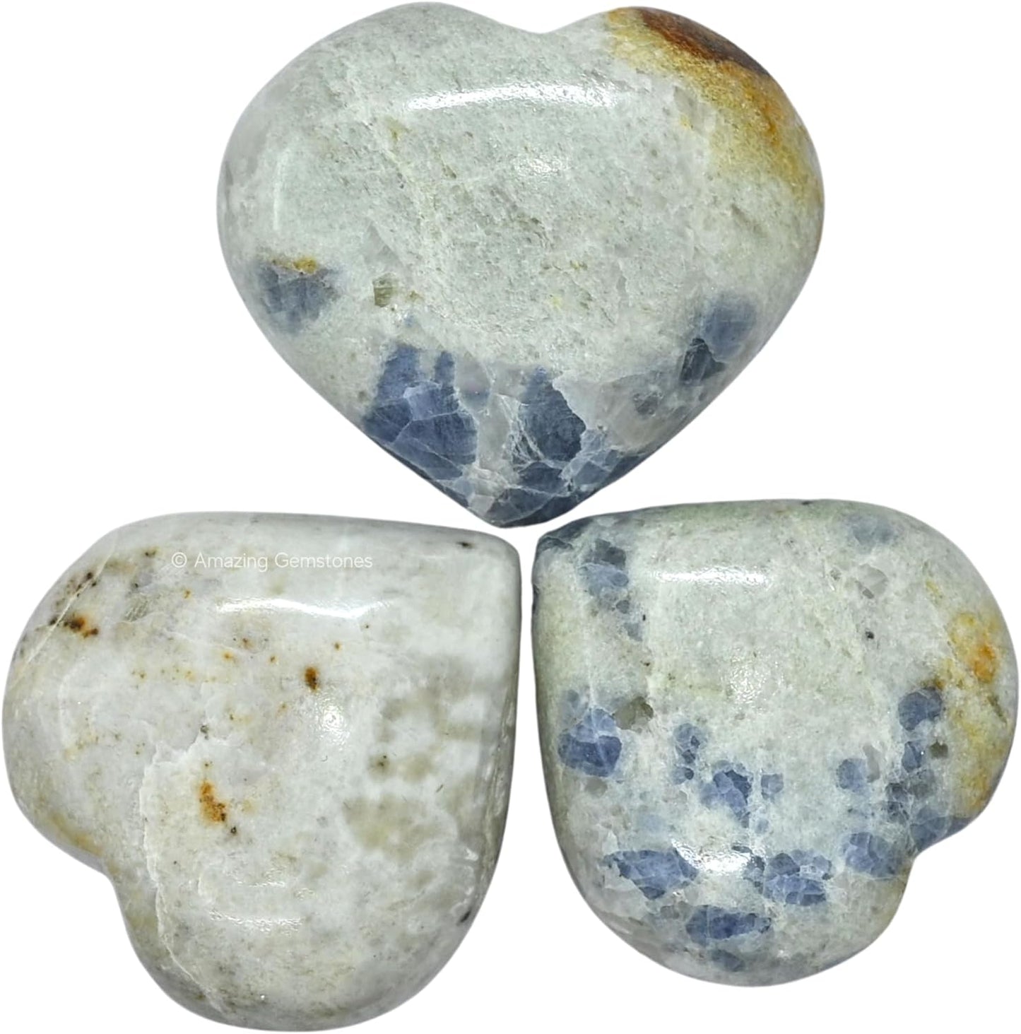 Amazing Gemstone Hackmanite Fluorescent Sodalite Crystal Heart Palm Stone - Pocket Massage Worry Stone for Natural Body Chakra Balancing, Reiki Healing and Crystal Grid