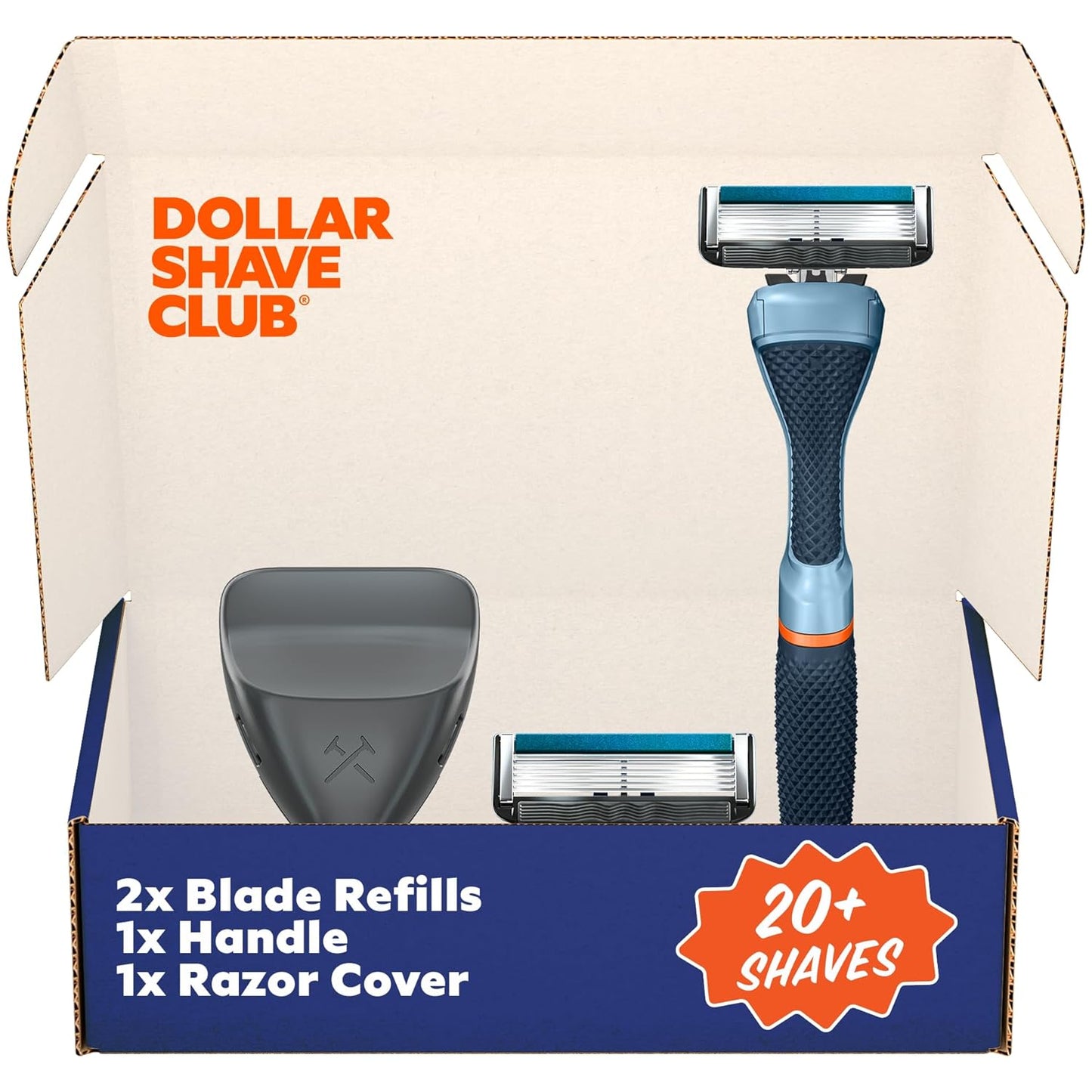 Dollar Shave Club | The Guest Pass Shave Set | 2 Extra Close Refill Cartridges, 1 Handle (Blue), 1 Razor Cover, Razors for Men