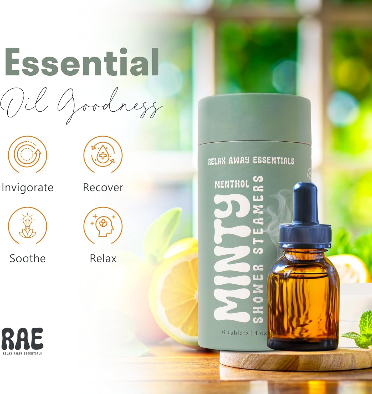 Relax Away Minty Shower Steamers 6 Pack - Menthol Infused Aromatherapy - Refreshing Orange, Eucalyptus, Lavender, Peppermint, Grapefruit, Spearmint - Relieve Stress & Soothe Sinuses