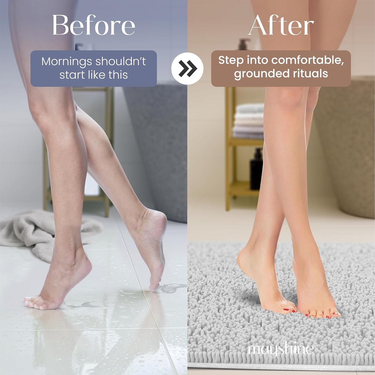 MAYSHINE Plush Shaggy Chenille Bath Mat | Extra Soft, Super Absorbent, Non-Slip Bathroom Rug | Fluffy Microfiber, Area Rug Sets for Bathroom Floor, Kitchen, Living Room | 59"x31" | White