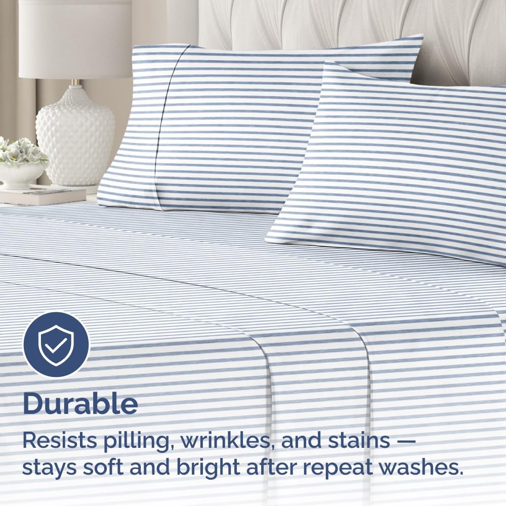 Queen Pillow Cases Set of 2 - Ultra Soft Hotel Quality Pillowcase Covers - Comfy, Cozy & Wrinkle Free - Shrinkage and Fade Resistant - Machine Washable Pillow Protectors - 2 Piece Set - Blue Stripes 2