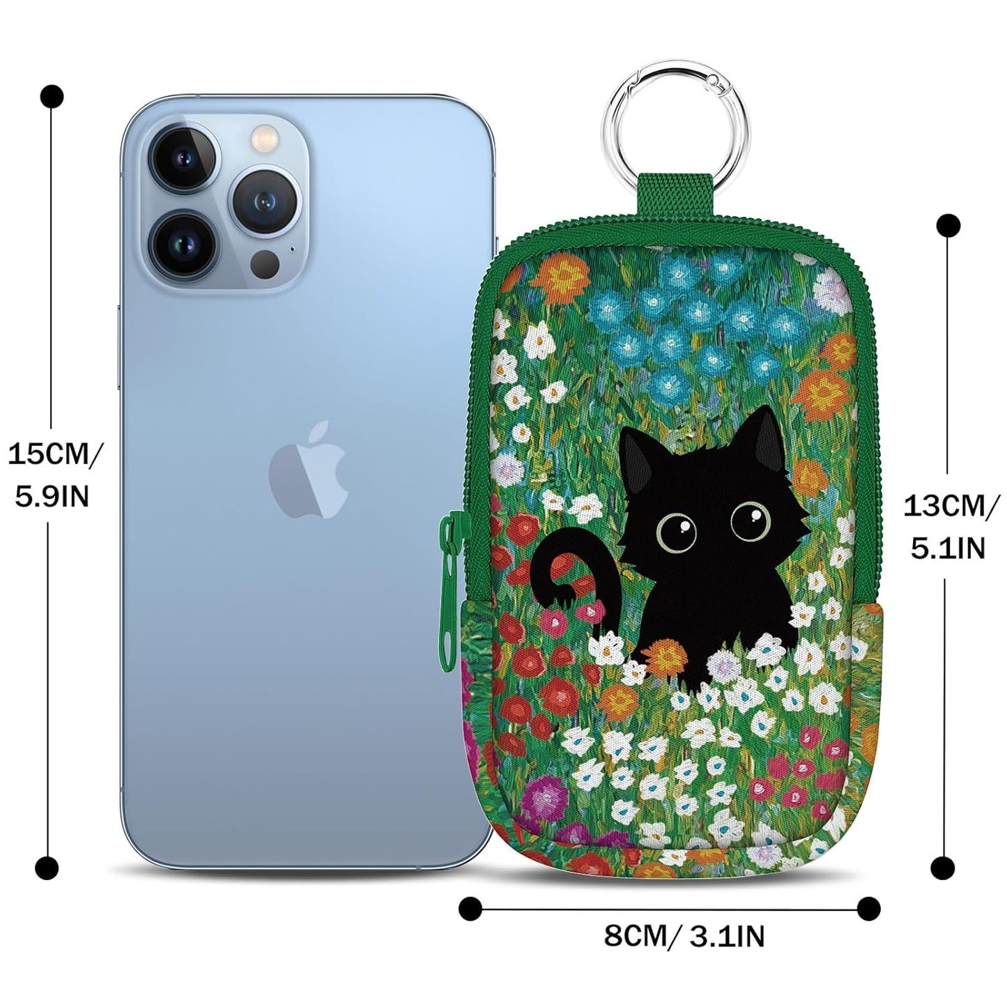 Floral Black Cat Hand Sanitizer Spray Case, Cute Hand Sanitizer Holder Zippered Pouch, Fashion Accessory with Snap Hook for Glow Mist and Power Mist 1FL OZ
