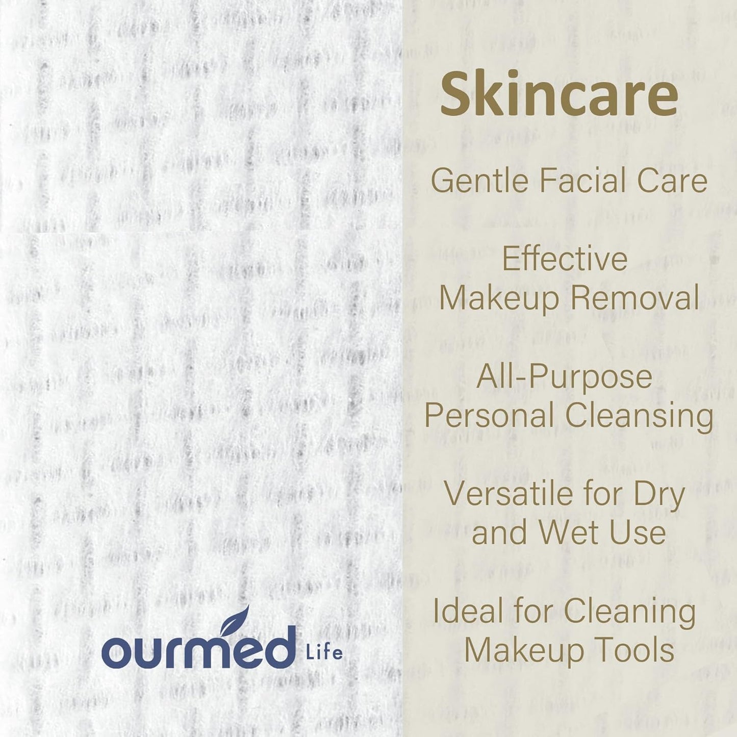 Ourmed Life Face Towels, Disposable Biodegradable Facial Towels for Sensitive Skin, Lint- free Face Wipes for Washing Face, Skincare and Makeup Remover, Dry Wipes, 10"×12" Extra Large, 50 Count