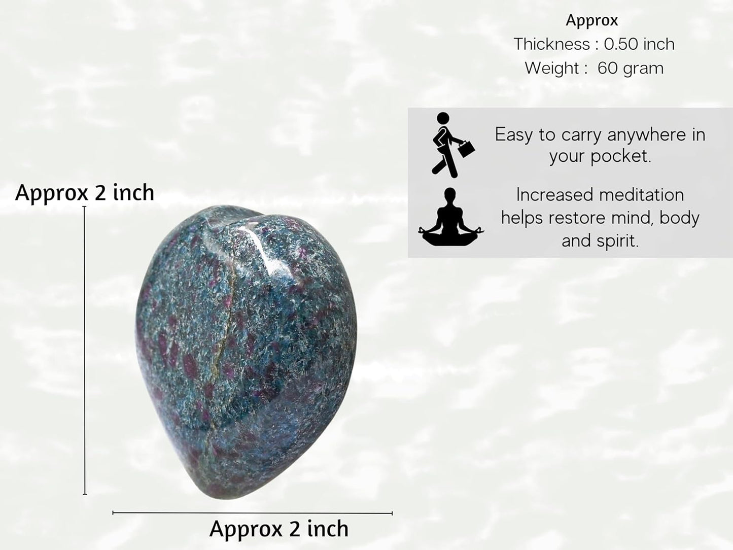 Amazing Gemstone Ruby Kyanite Crystal Heart Palm Stone - Pocket Massage Worry Stone for Natural Body Chakra Balancing, Reiki Healing and Crystal Grid