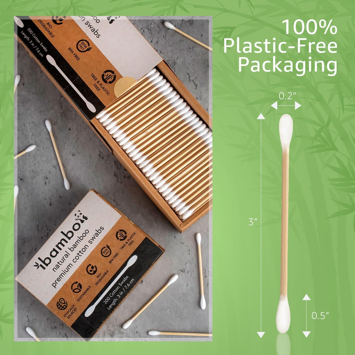 100% Bamboo Cotton Swabs (1000-Pack) | Double Tipped Organic Cotton Swabs for Ears | Biodegradable Beauty & Personal Care Items | FSC Certified & Hypoallergenic | For All Ages & Pets