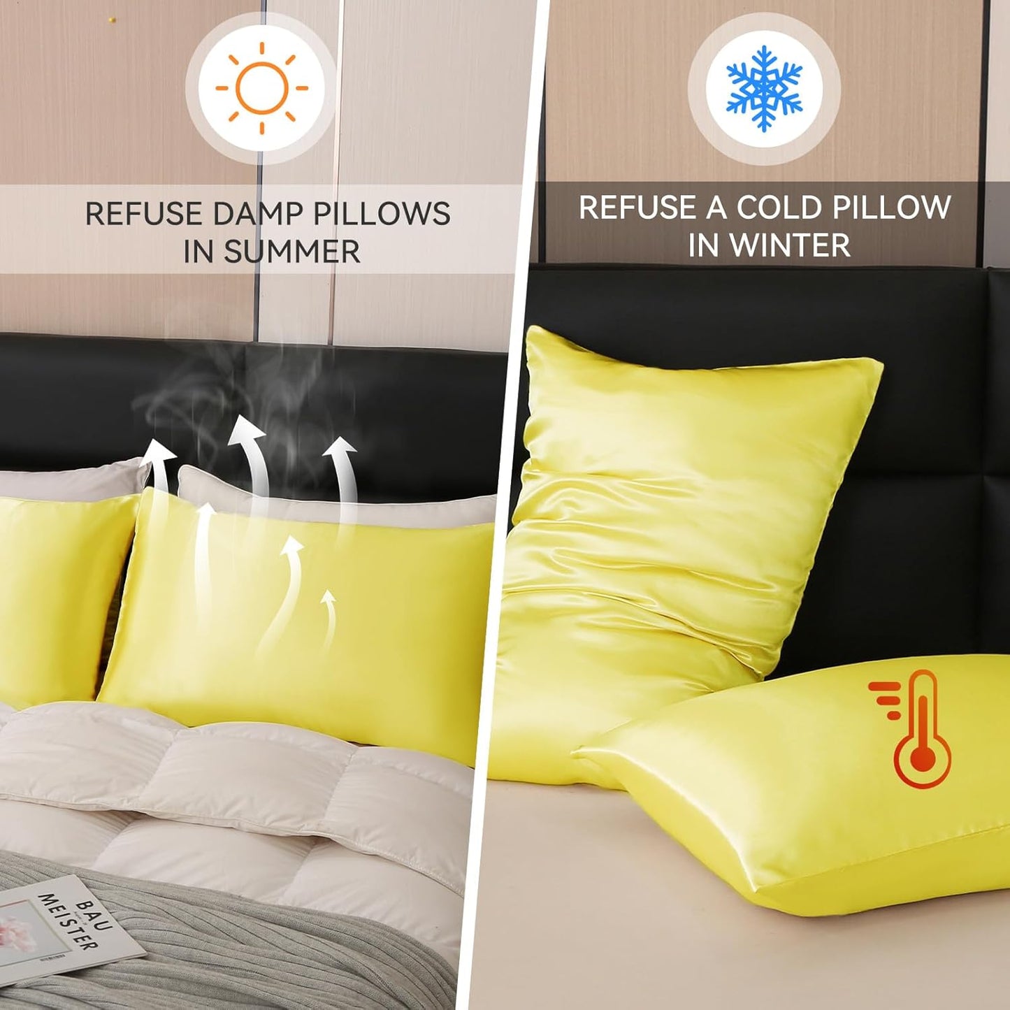 Tyfitb Satin Pillowcase Set for Hair & Skin Care – Cooling, Hypoallergenic, Anti-Frizz, Wrinkle-Free – Soft, Luxurious Pillowcases with Envelope Closure – 2-Pack, Standard Size 20x26, Gift-Ready