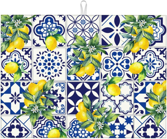 Lemon Mexican Tilt Dish Drying Mat For Kitchen Counter Absorbent Large Kitchen Fast Dry Pad Reusable Washable Protector Rack Large Mat 18 X 24