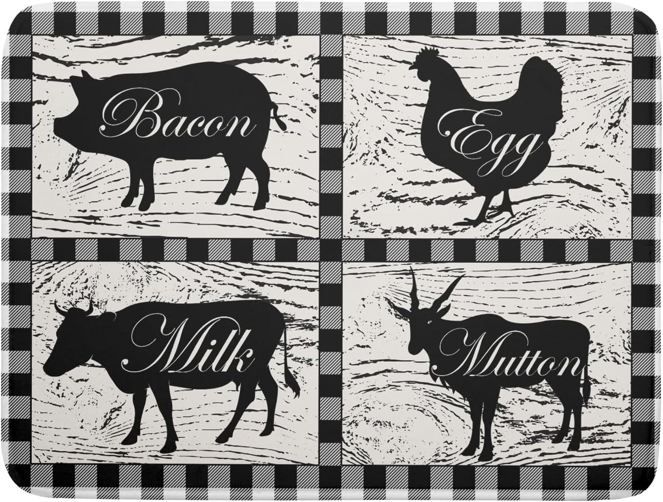 Farmhouse Animal Dish Drying Mat Buffalo Plaid Drainer Rack Mats Fast Dry Absorbent Kitchen Countertop Protector Dishes Pad 18x24 Inch