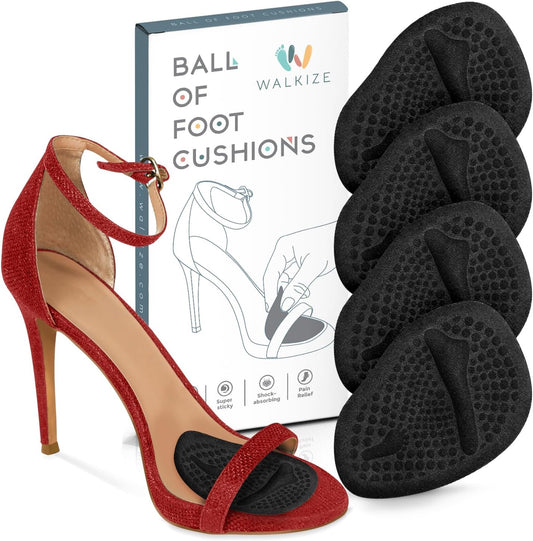 Walkize Metatarsal Pads Women | Heel Inserts for Women | Ball of Foot Cushions (2 Pairs Foot Pads) All Day Pain Relief and Comfort One Size Fits Shoe Inserts (Black)
