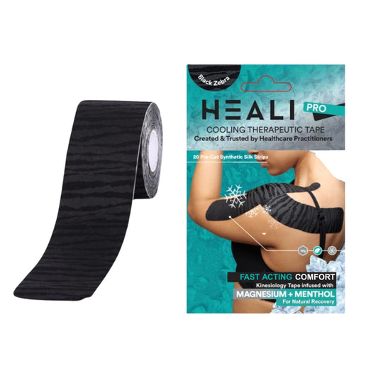 Heali Kinesiology Tape with Magnesium and Menthol, 20 Pcs Precut Strips, K Tape Roll, Knees, Physical Therapy Sports Tape for Muscle and Joint Relief, Water Resistant, Black Inspiration