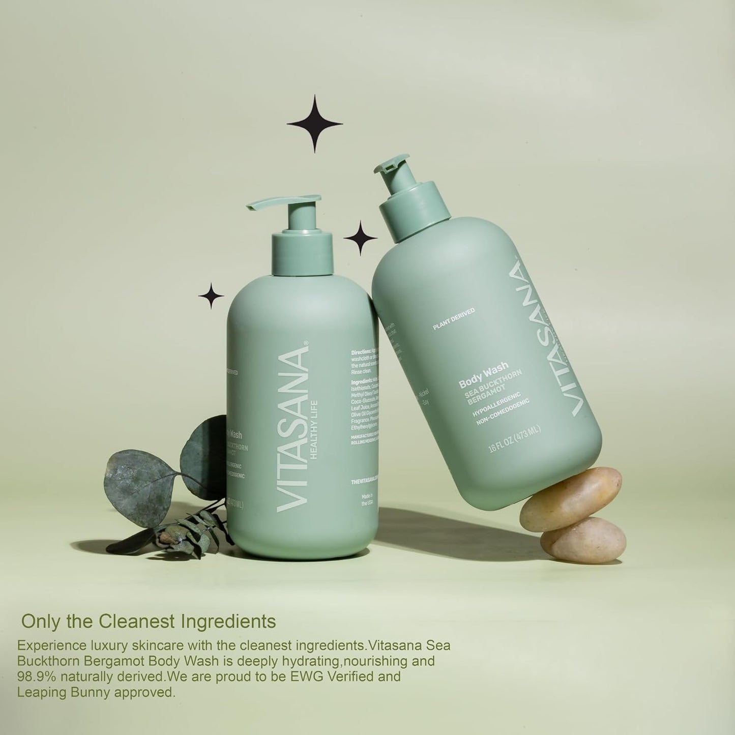 Natural Body Wash for Sensitive Skin, 16 oz – Sea Buckthorn & Bergamot Scent, 98.9% Plant‑Derived, EWG Verified, Hypoallergenic, Paraben‑Free, Sulfate‑Free, Cruelty‑Free