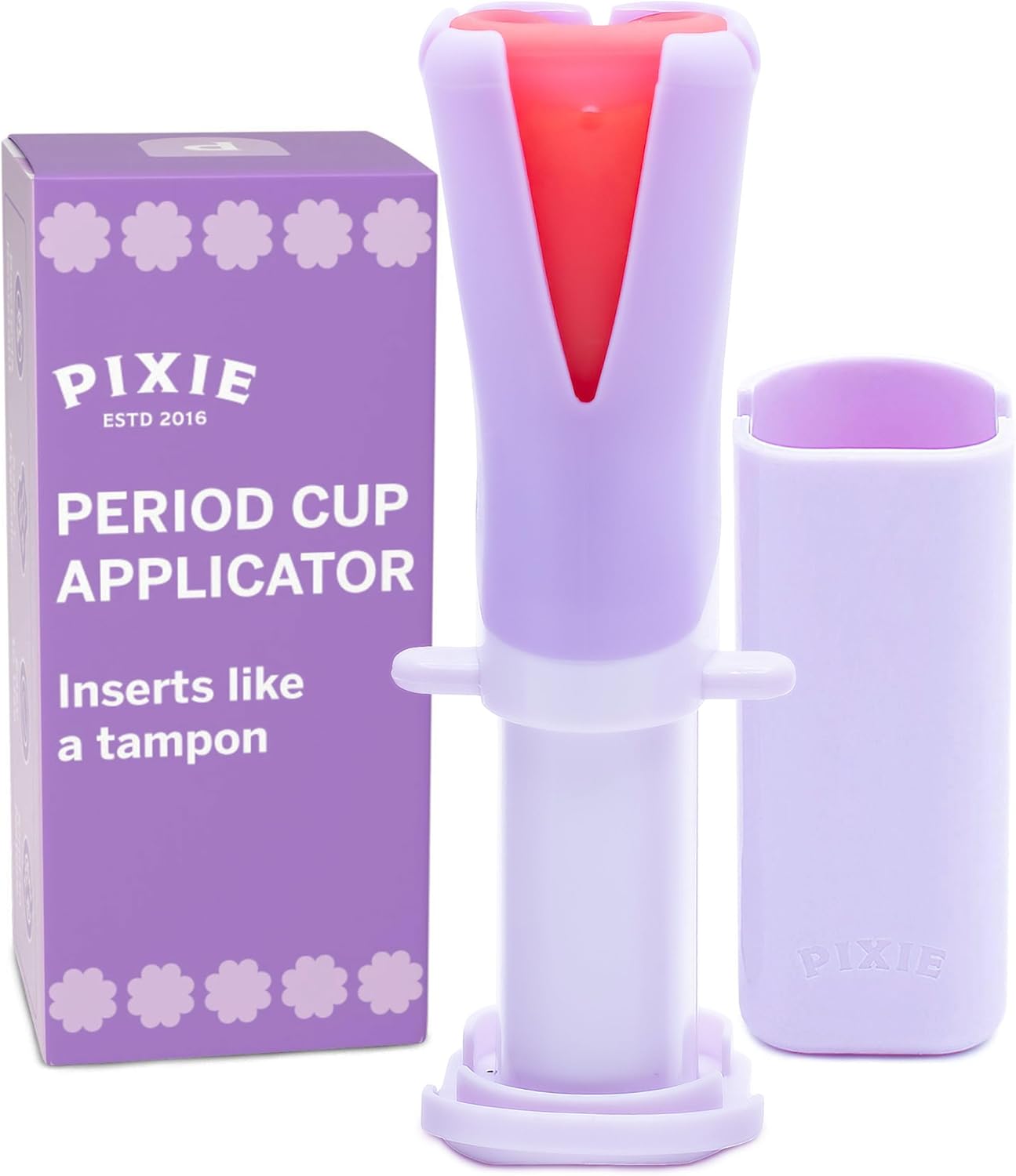 Pixie Menstrual Cup Applicator - Inserts Like A Tampon™ - Every Woman Can Now Use Period Cups - Perfect for Long Nails - Self Sanitizer TPE Properties - Travel Case