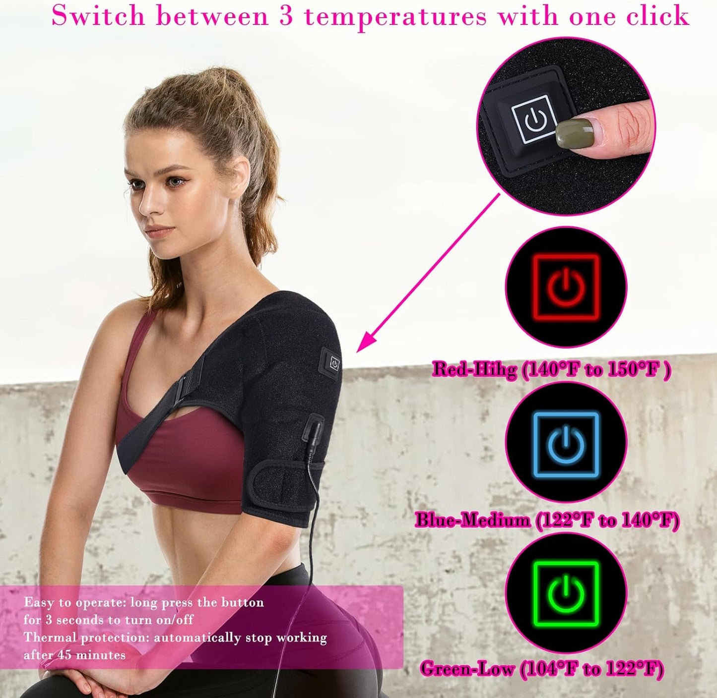 Shoulder Heating Pads Wrap,3 Heat Settings Relieve Muscle Pain,Rotator Cuff,Reduce Shoulder Pain