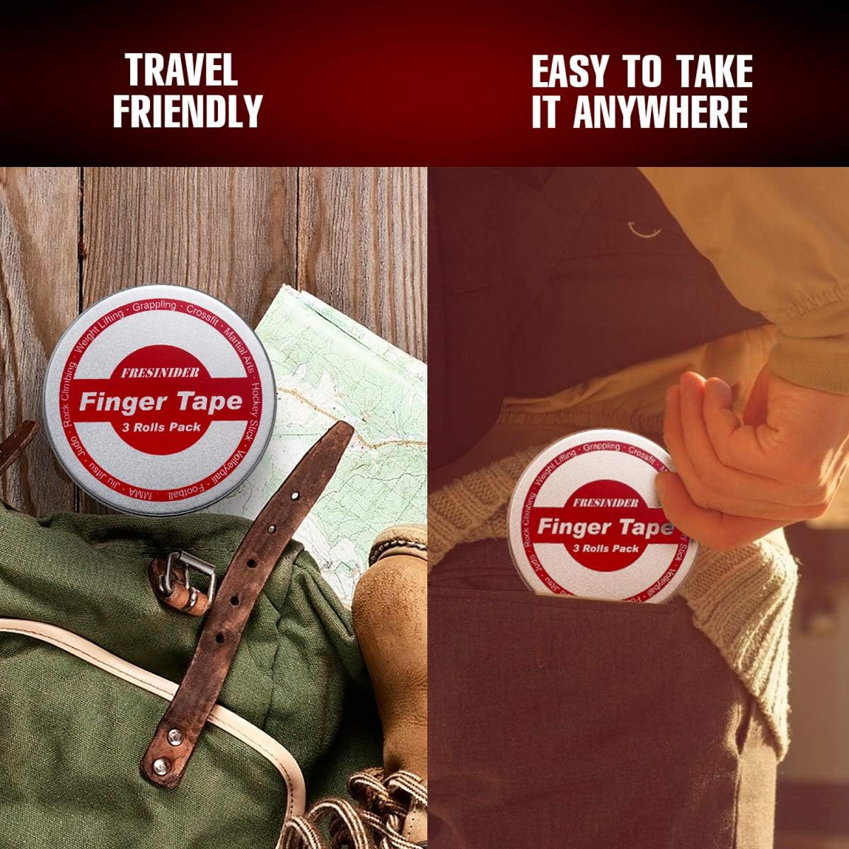 FRESINIDER Finger Tape - Strong Athletic Tape | 0.3” x 45 Feet (9 Pack) Tin Set | No Sticky Residue | for Rock Climbing, BJJ Jiu Jitsu, Grappling, Judo, MMA, Rock Climbing and Martial Arts (White)