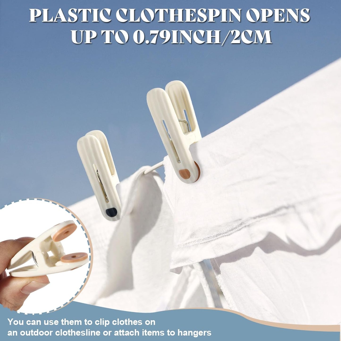 24 Pack Plastic Clothes Pins Heavy Duty Clothespins for Laundry, 2.36 Inch Clothesline Clips Clothes Pegs with No Trace Design, Windproof Clothes Clips for Hanging Clothes, Socks, Towel, Snack (Blue)