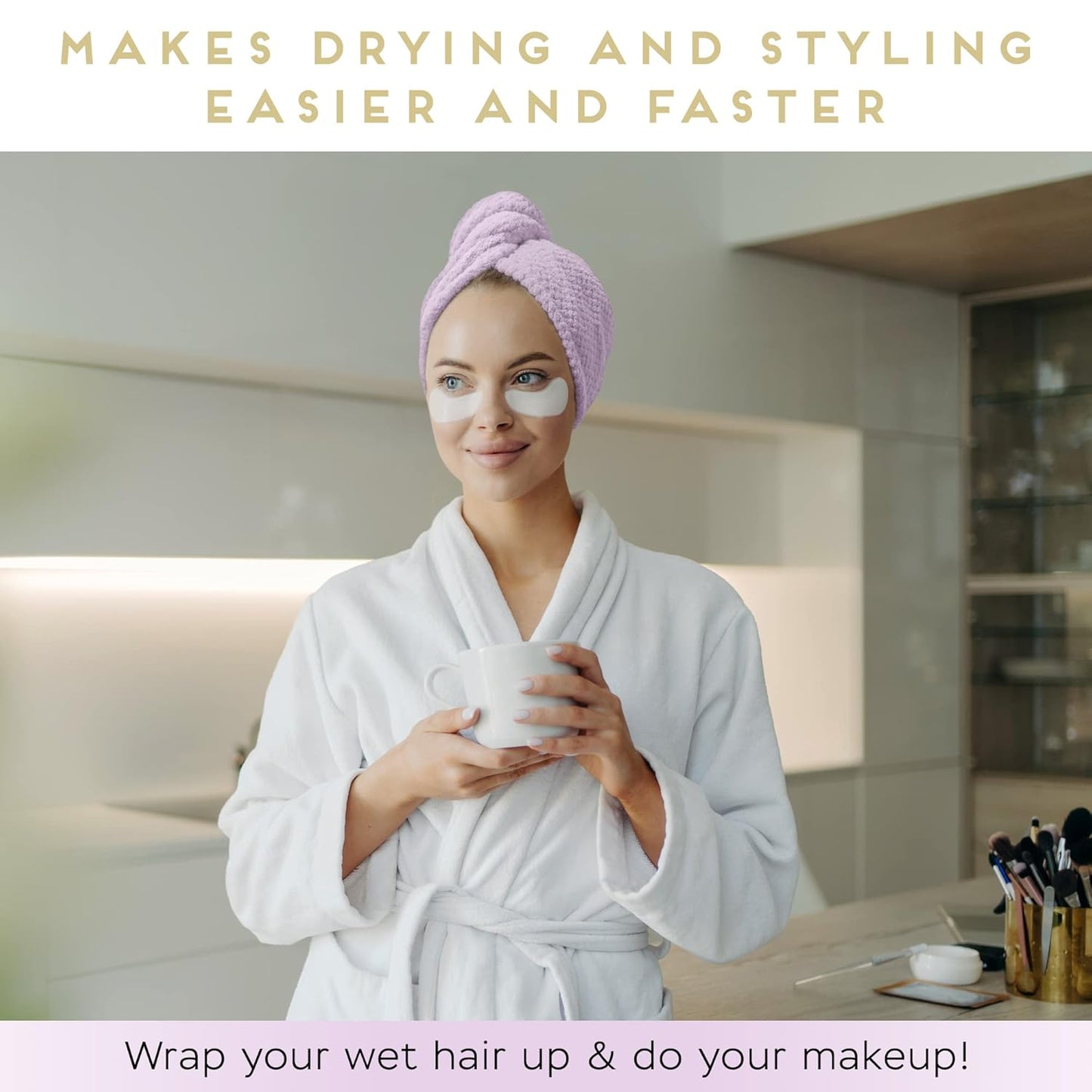 2 Pack Microfiber Hair Towel Wrap for Women, Anti Frizz Quick Drying Hair Turban for All Hair Style, Absorbent and Lightweight (Light Purple)