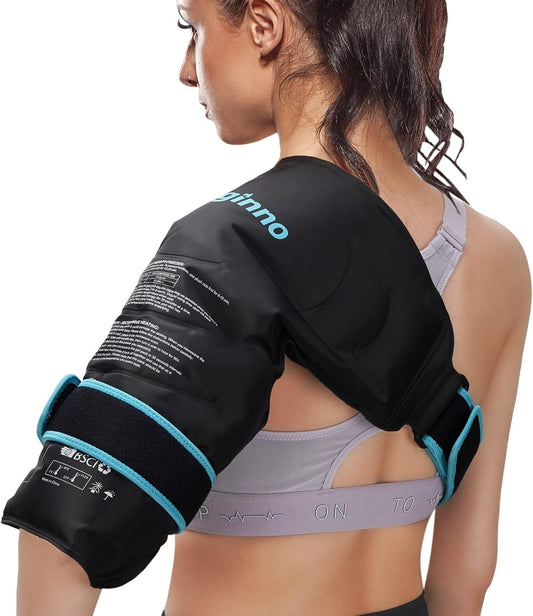 Shoulder Ice Packs for Injuries Reusable, Heat or Cold Therapy Compression Wrap Flexible Ice Gel Pack for Left Right Shoulder Injuries, Surgery, Rotator Cuff Injuries, Black