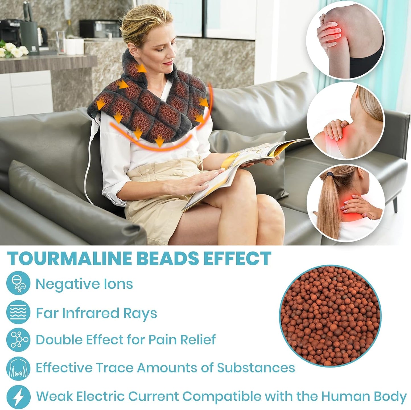 Nalax Heating Pad for Neck and Shoulders and Back, Luxurious Faux Rabbit Fur Fabric, 2.2lb Tourmaline Weighted Heating pad, 6 Heat Settings,2H Auto Off,Memory Function, Gift for Women 24"x 20"