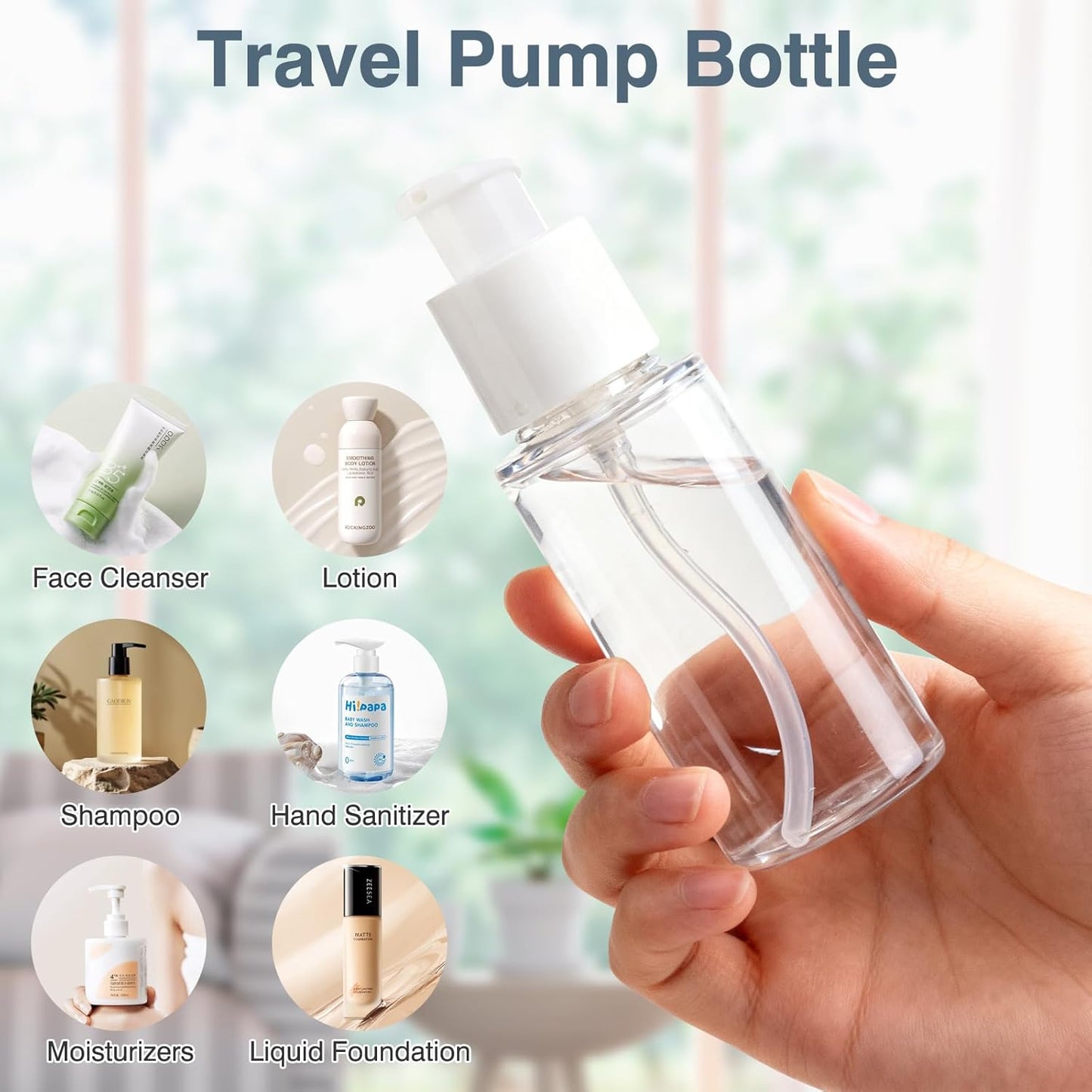 Boenoea Small Pump Bottle 1.7oz/50ml Travel Cosmetic Cream Pump Bottles Empty Pump Dispenser for Shampoo Lotion and Cream 2 Pack Clear