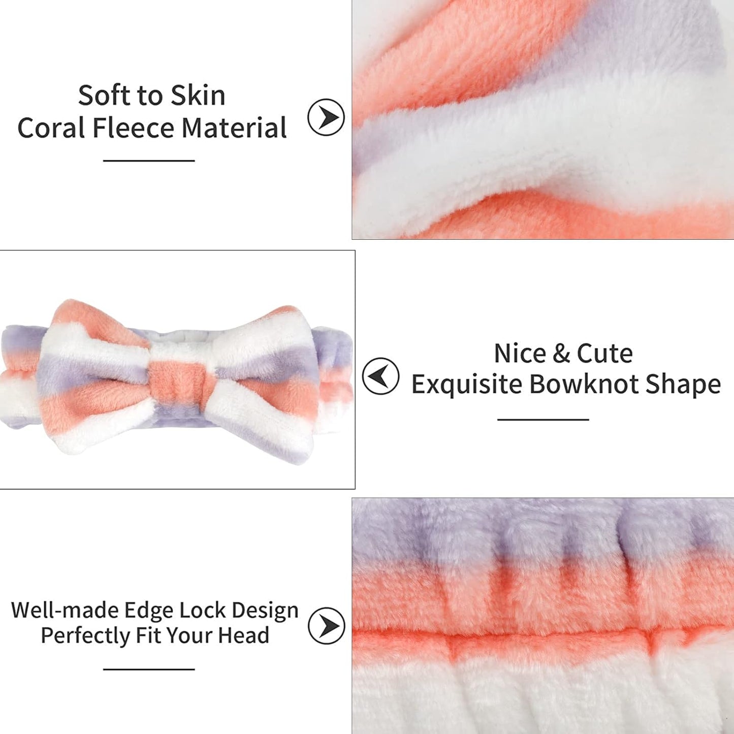 Casoty 6 Pcs Hairband, Soft Coral Fleece Makeup Headband, One Size Fits All Material, Good Elasticity, Wide Application for Washing Face, Yoga, Halloween