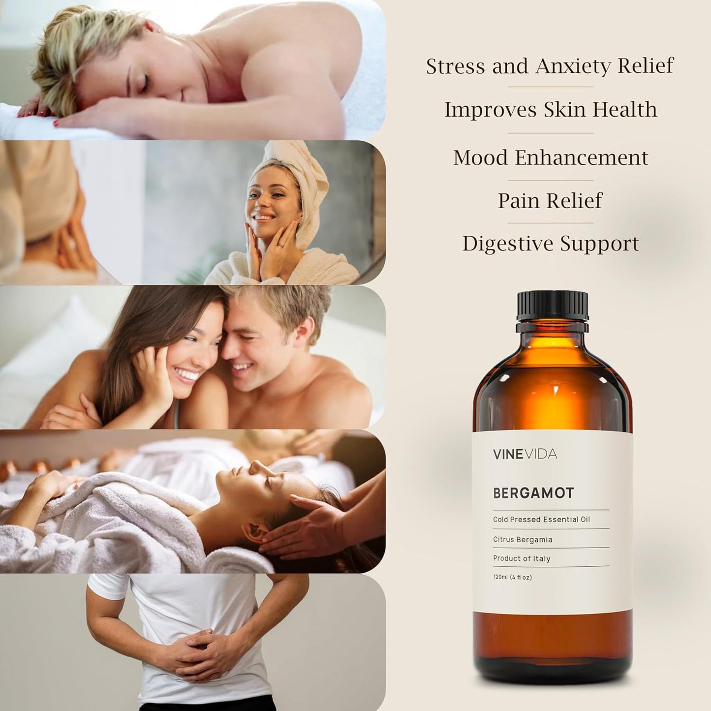 VINEVIDA Bergamot Essential Oil 16 oz - Undiluted, Pure, Vegan, and Sustainable