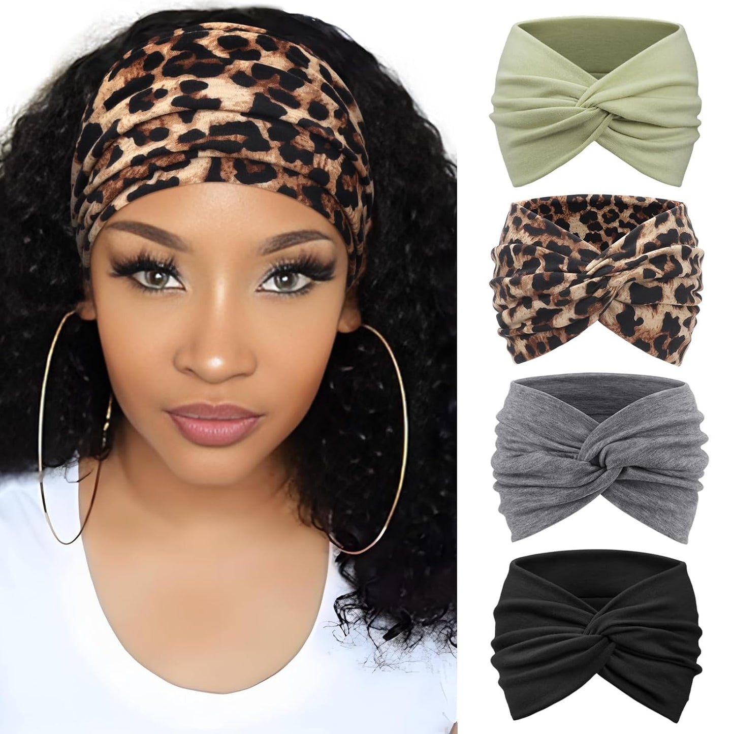 Extra Wide Headbands for Women Large Turban Headband Non Slip Boho Elastic Hairband Hair Twisted Knot Head Bands Accessories