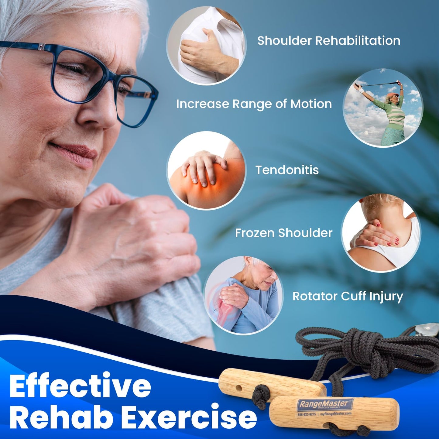 RangeMaster EconoRanger Shoulder Pulley for Over The Door Physical Therapy | Arm Rehab, Rotator Cuff and Surgery Recovery, Pulleys to Alleviate Shoulder Pain | Metal Bracket Door Attachment (Black)