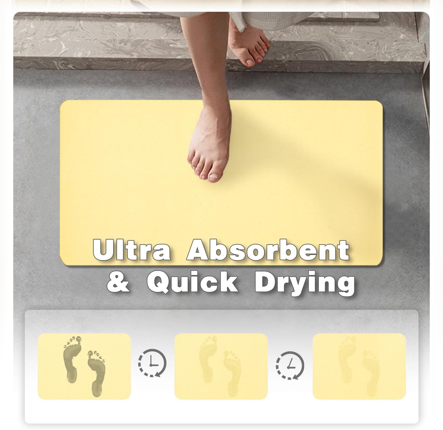 Bathroom Mat Quick Dry, Bathroom Rugs Non Slip Washable Thin Absorbent Bath Mat Fits Under Door Bathroom Floor Mat Perfect for Bath, Shower, or Sink 24"x60" Light Yellow