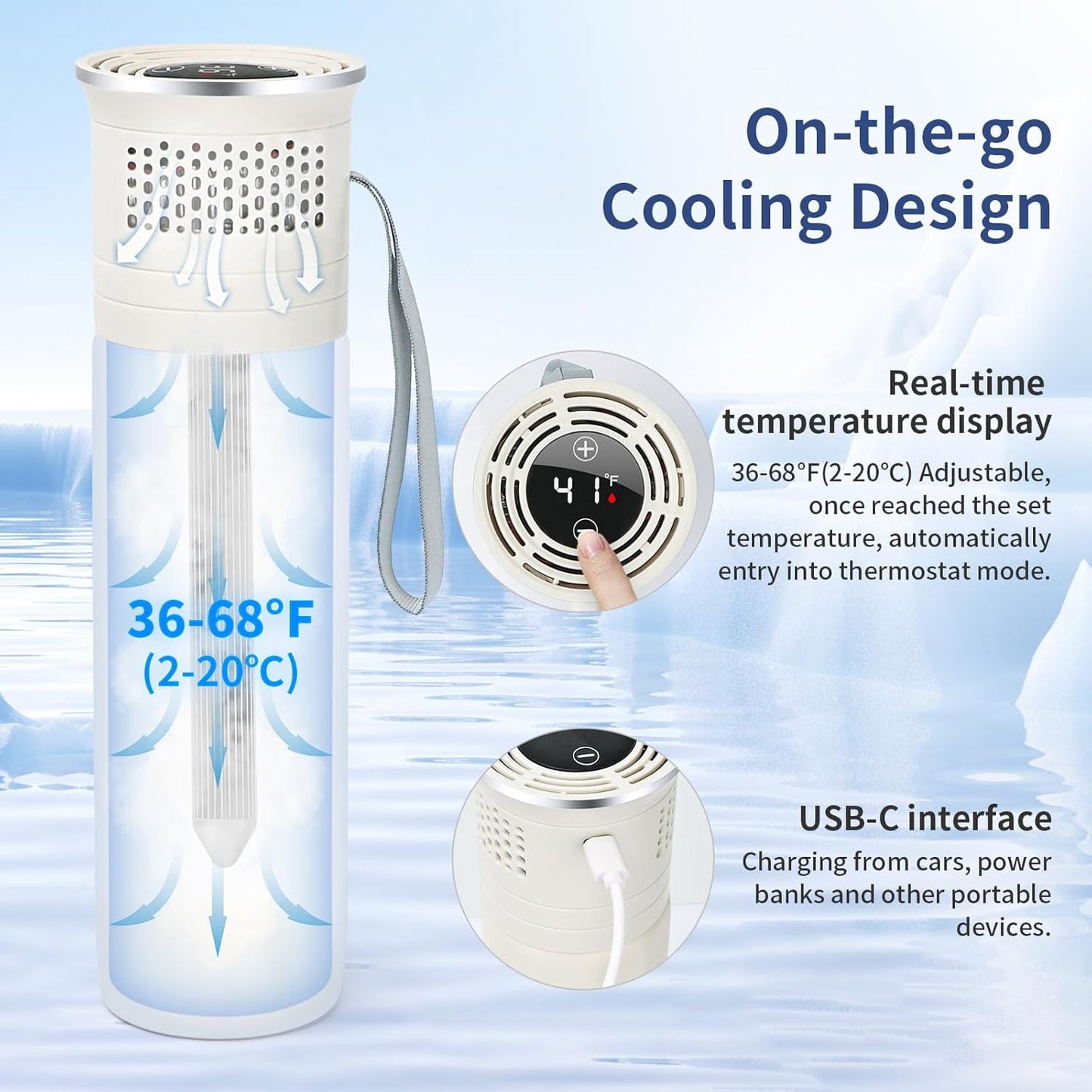 Electric Insulin Cooler Travel Case, TSA Approved Medication Cooler for Travel Hold 1–7 Medication Pens, 36-68F On–The–Go Medicine Diabetes Travel Case with Digital Display & Icicle, White