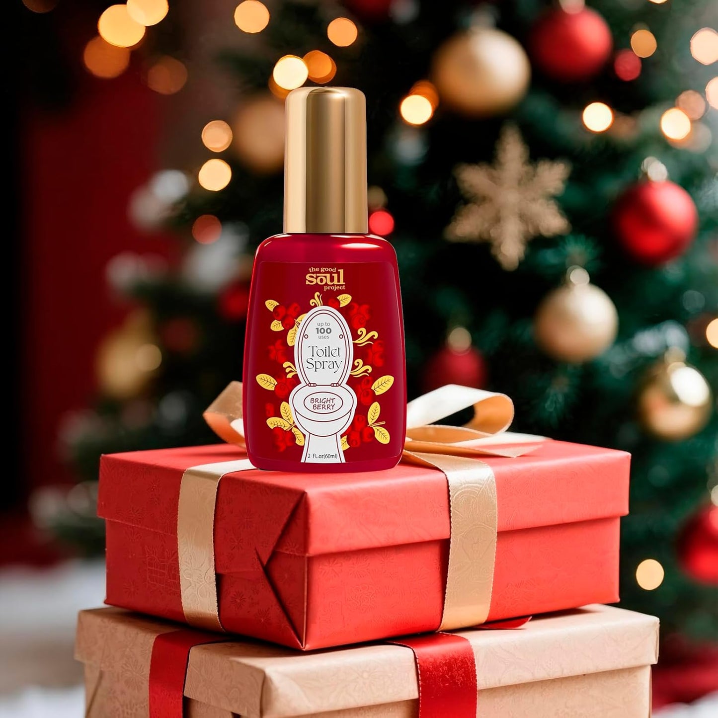 Holiday Toilet Spray, Bright Berry, 4 Fl.Oz, Up to 200 Uses, Travel Essentials, Bathroom Odor Deodorizer, Air Freshener Spray