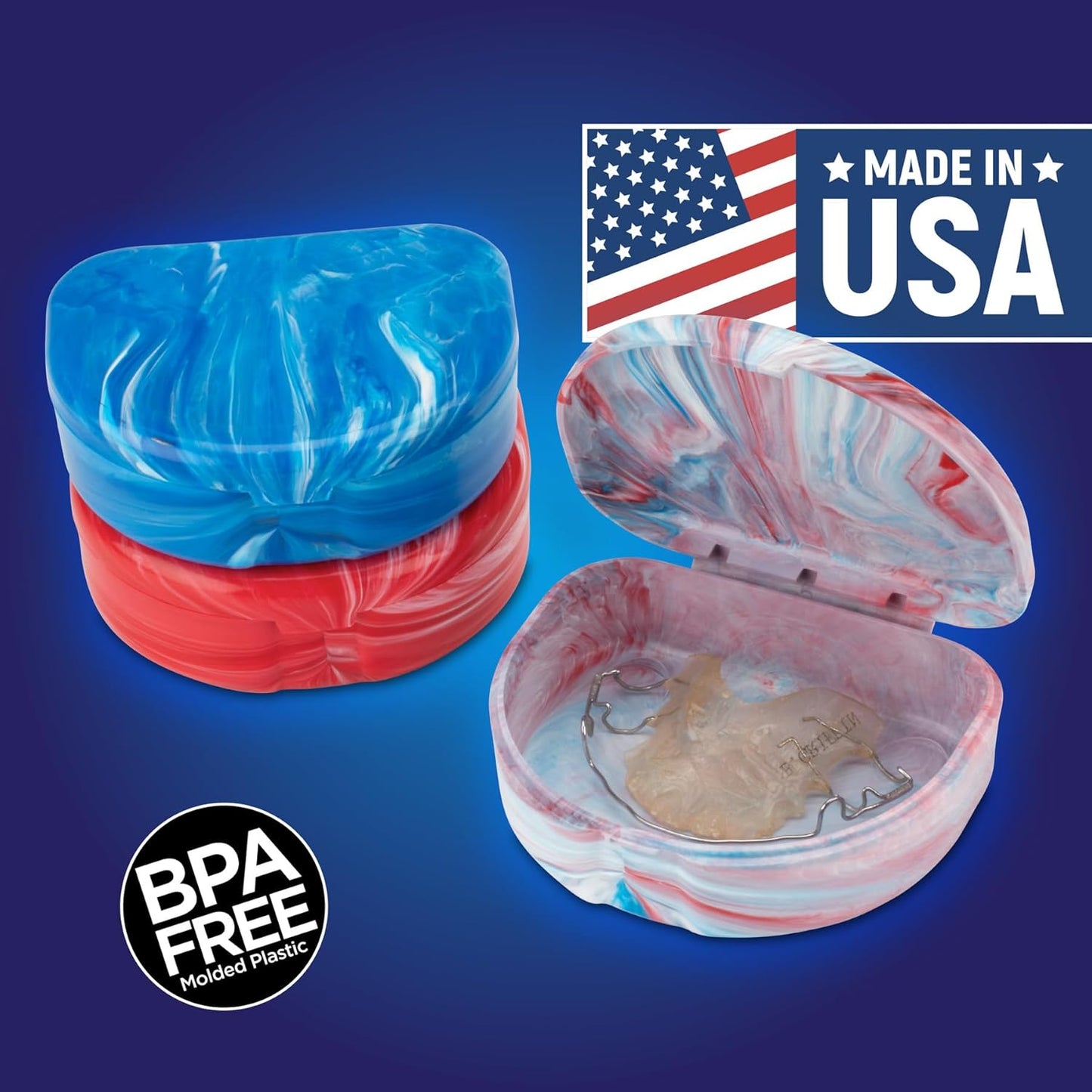 Practicon Marble Retainer Cases, Orthodontic Aligner Case, Mouth Guard Holder (3 Pack) (Patriot)