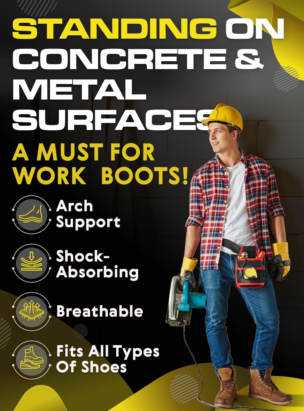 2 Packs of (New) Work Orthotic Insoles - Anti Fatigue Medium Arch Support Shoe Insert Men Women - Plantar Fasciitis Flat Feet - Relieve Foot Pain - Work Boot Insoles Standing All Day (Gray, S)