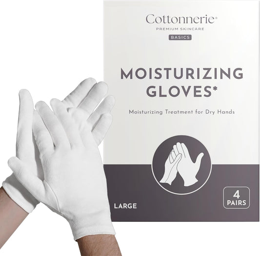 Cottonnerie Basics Cotton Gloves for Dry Hands Sleeping, Moisturizing Gloves Overnight, Hand Moisturizer Gloves, Moisture Gloves for Dry Hands Overnight, Sleeping Gloves, Large 4 Pairs