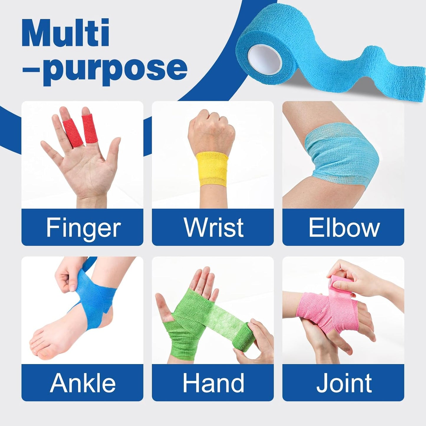 AZEN 16 Pack Self Adhesive Bandage Wrap, 2" X 5 Yards Elastic Cohesive Bandage Wrap, Color Athletic Tape, Vet Wrap, Ankle Tape