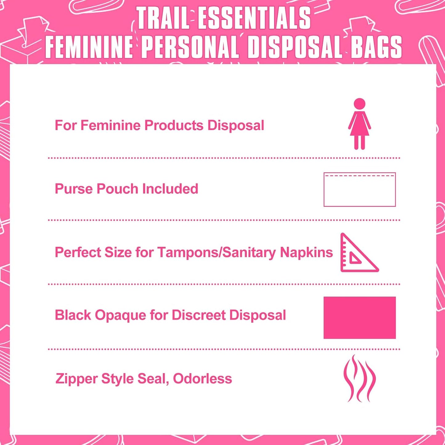 Sanitary Napkin Disposal Bags, 120 Pcs Black Feminine Sanitary Napkin Storage Bag, Sealed Opaque for Privacy, Block Odors