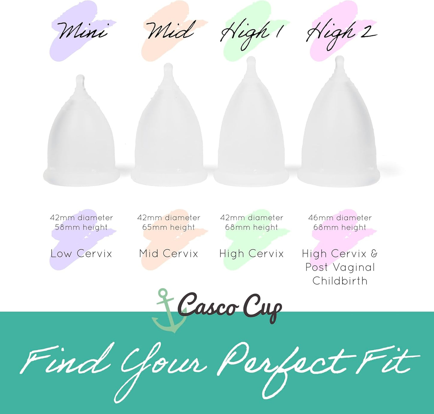 Casco Menstrual Cup & Case - Medical Grade Silicone Period Cup Made in Maine USA, Reusable Menstrual Cup (Mini - Low Cervix)